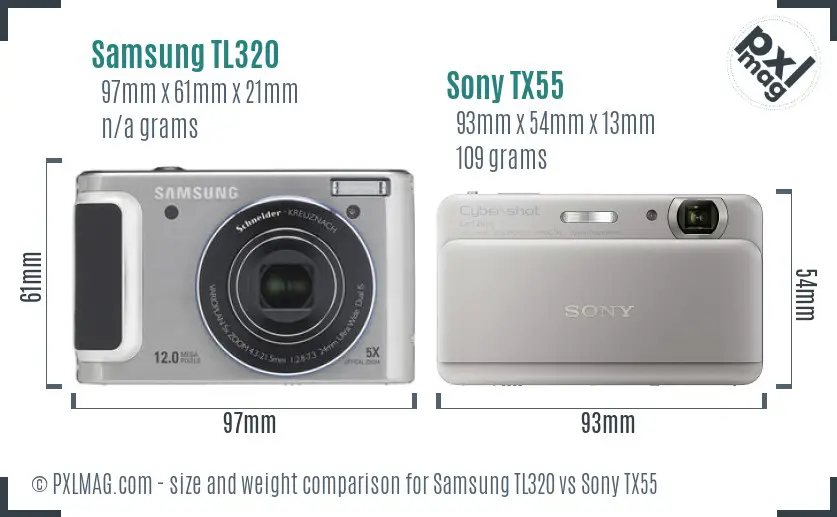 Samsung TL320 vs Sony TX55 size comparison