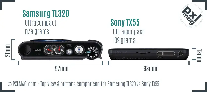 Samsung TL320 vs Sony TX55 top view buttons comparison