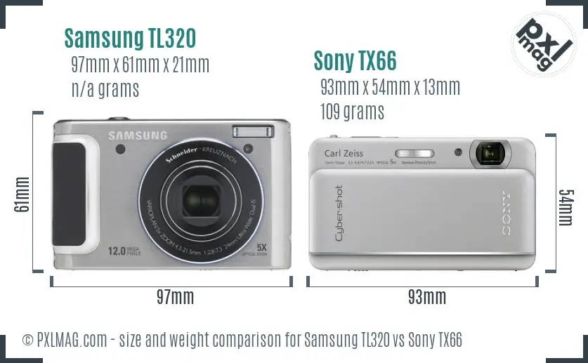 Samsung TL320 vs Sony TX66 size comparison