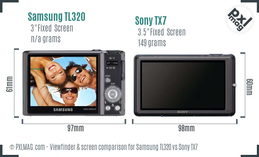 Samsung TL320 vs Sony TX7 Screen and Viewfinder comparison