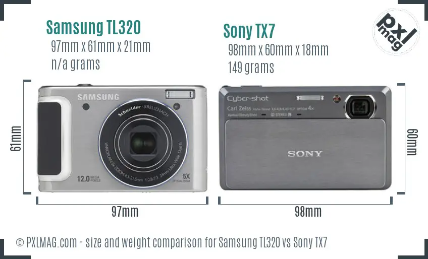 Samsung TL320 vs Sony TX7 size comparison