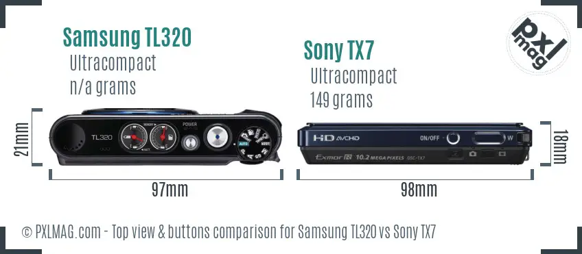 Samsung TL320 vs Sony TX7 top view buttons comparison