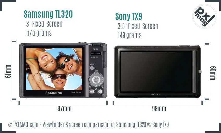 Samsung TL320 vs Sony TX9 Screen and Viewfinder comparison