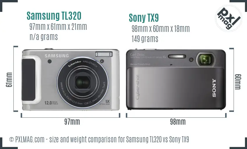 Samsung TL320 vs Sony TX9 size comparison