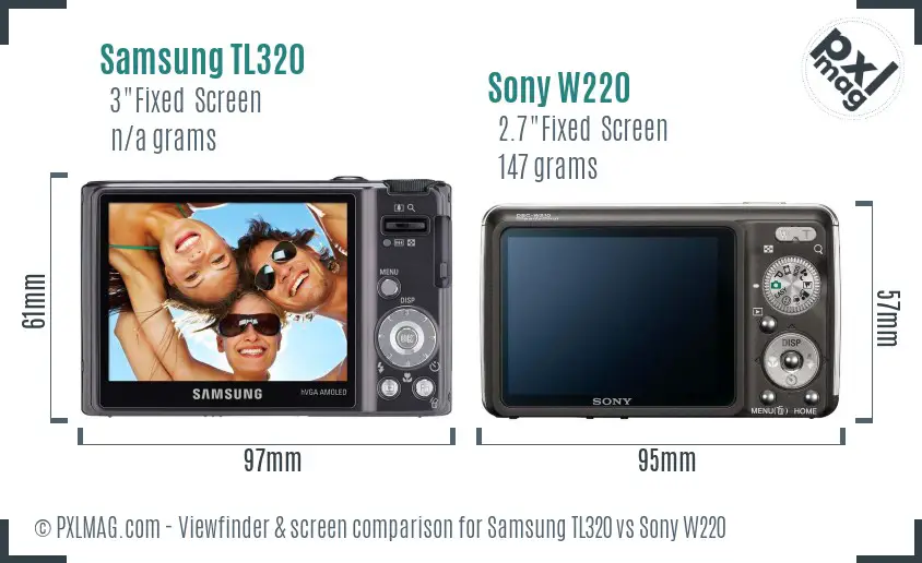 Samsung TL320 vs Sony W220 Screen and Viewfinder comparison