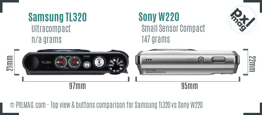 Samsung TL320 vs Sony W220 top view buttons comparison