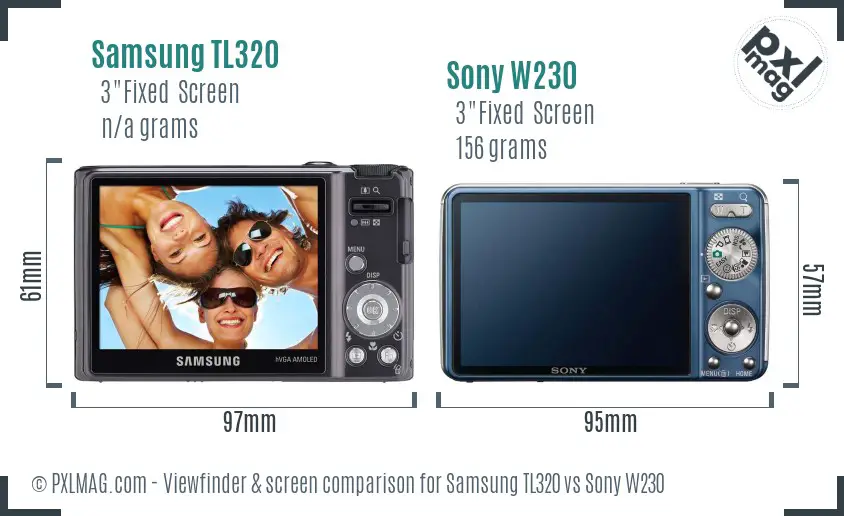 Samsung TL320 vs Sony W230 Screen and Viewfinder comparison