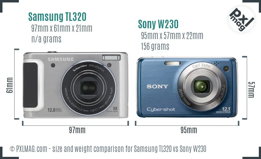 Samsung TL320 vs Sony W230 size comparison