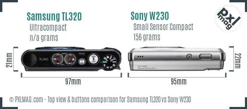 Samsung TL320 vs Sony W230 top view buttons comparison