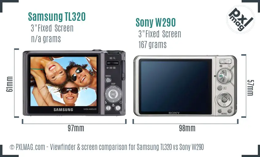 Samsung TL320 vs Sony W290 Screen and Viewfinder comparison