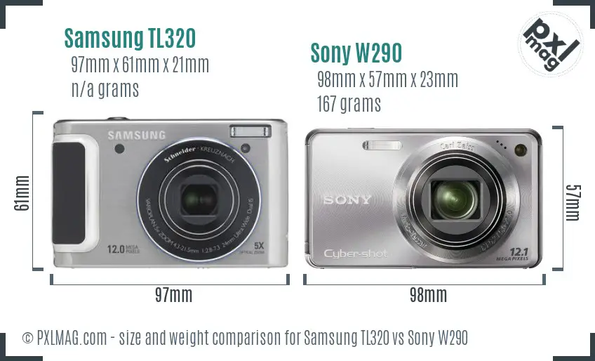 Samsung TL320 vs Sony W290 size comparison