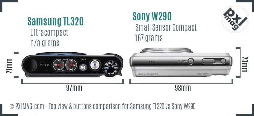 Samsung TL320 vs Sony W290 top view buttons comparison