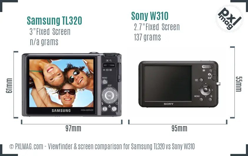 Samsung TL320 vs Sony W310 Screen and Viewfinder comparison