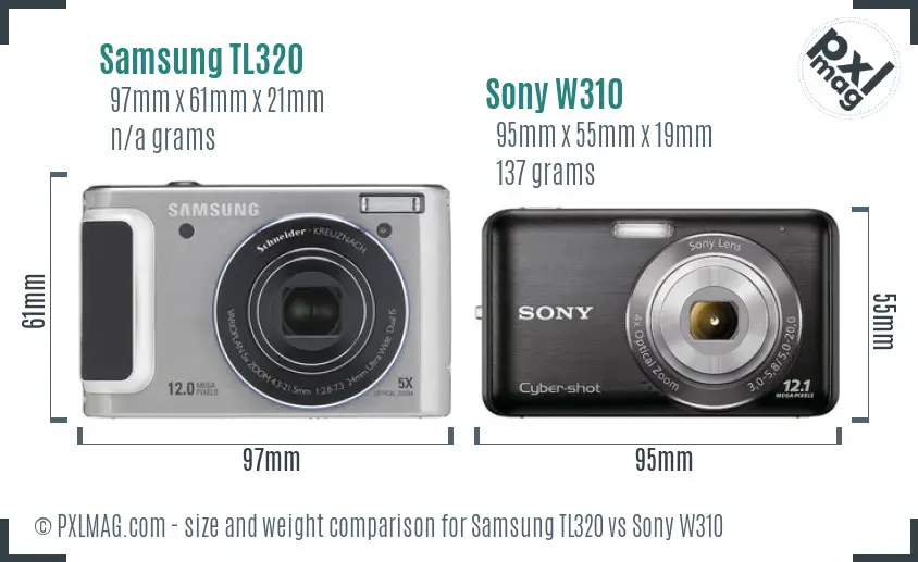 Samsung TL320 vs Sony W310 size comparison