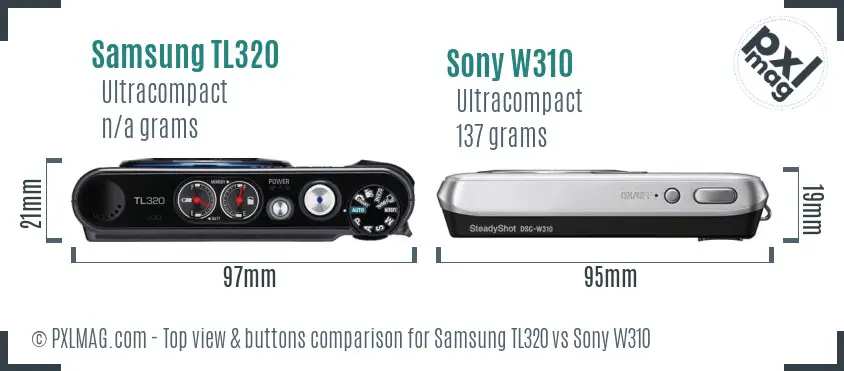Samsung TL320 vs Sony W310 top view buttons comparison