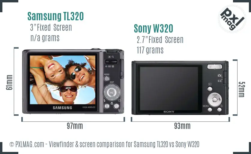 Samsung TL320 vs Sony W320 Screen and Viewfinder comparison