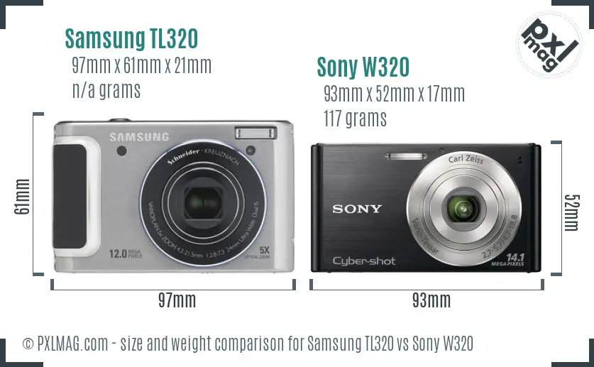 Samsung TL320 vs Sony W320 size comparison