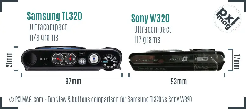 Samsung TL320 vs Sony W320 top view buttons comparison