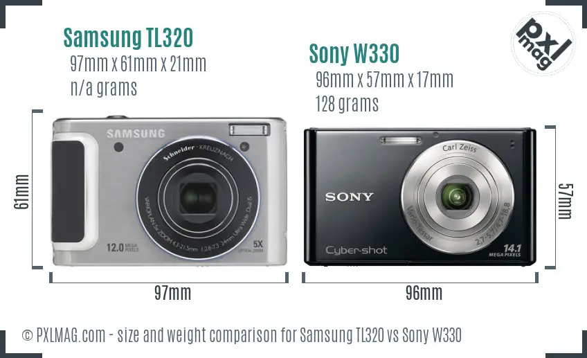Samsung TL320 vs Sony W330 size comparison