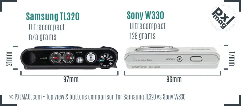 Samsung TL320 vs Sony W330 top view buttons comparison