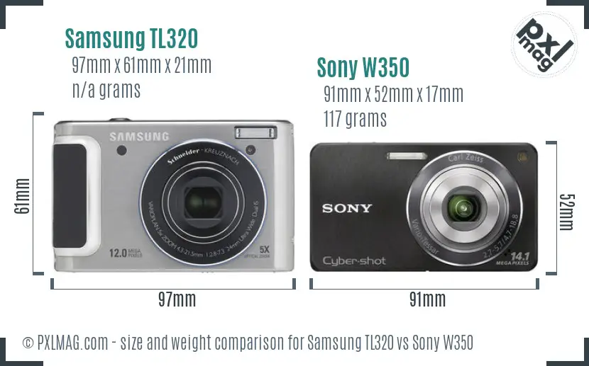Samsung TL320 vs Sony W350 size comparison