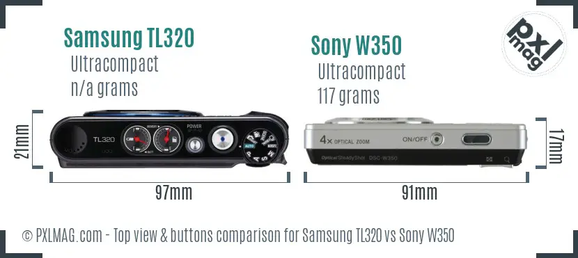 Samsung TL320 vs Sony W350 top view buttons comparison