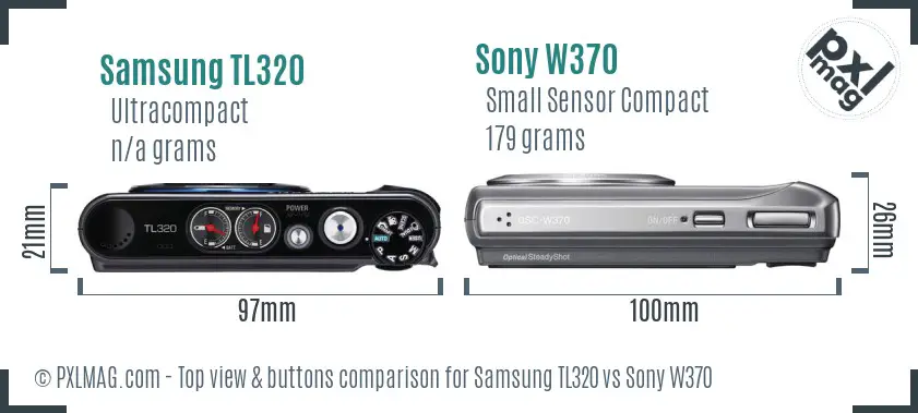 Samsung TL320 vs Sony W370 top view buttons comparison