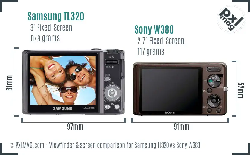 Samsung TL320 vs Sony W380 Screen and Viewfinder comparison
