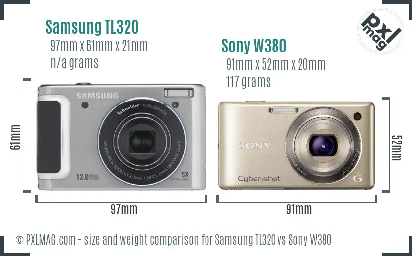 Samsung TL320 vs Sony W380 size comparison