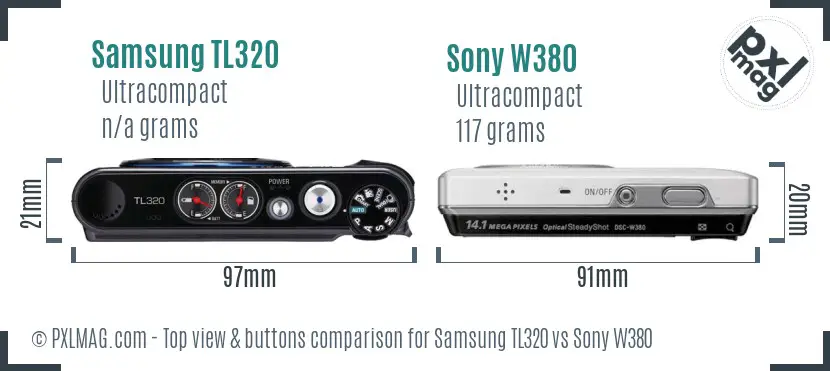 Samsung TL320 vs Sony W380 top view buttons comparison