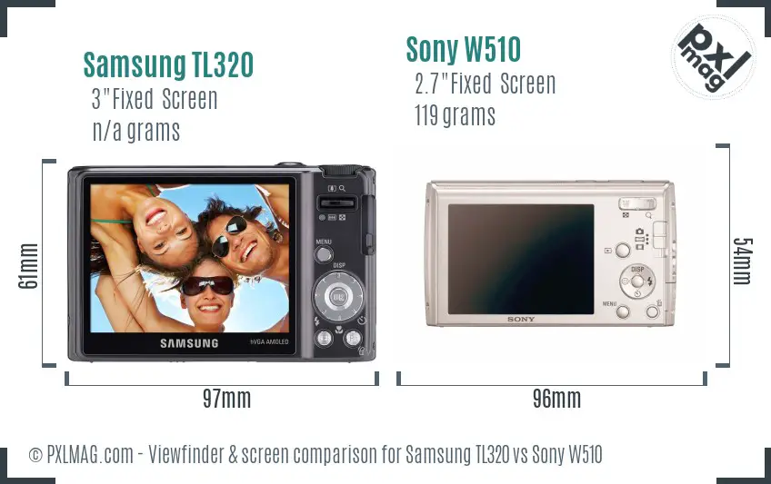 Samsung TL320 vs Sony W510 Screen and Viewfinder comparison
