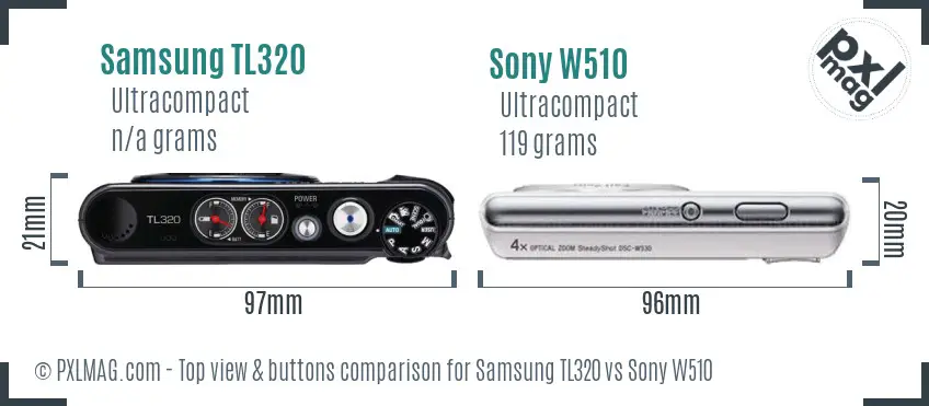 Samsung TL320 vs Sony W510 top view buttons comparison