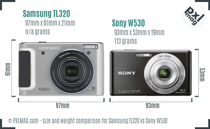 Samsung TL320 vs Sony W530 size comparison