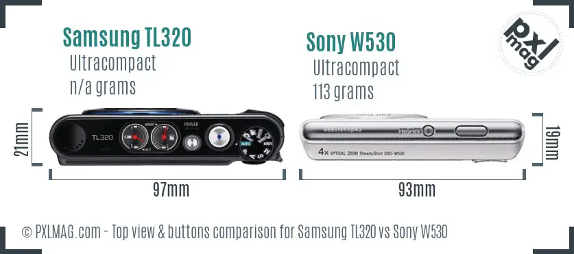 Samsung TL320 vs Sony W530 top view buttons comparison