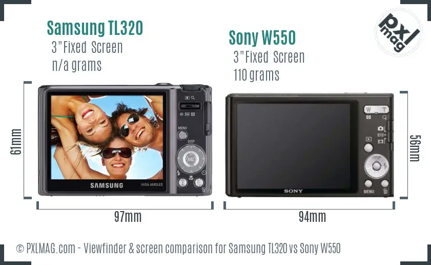 Samsung TL320 vs Sony W550 Screen and Viewfinder comparison