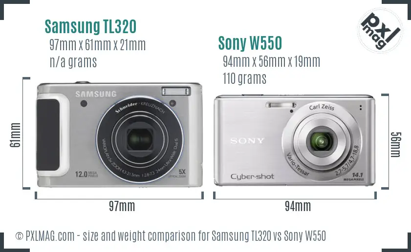 Samsung TL320 vs Sony W550 size comparison