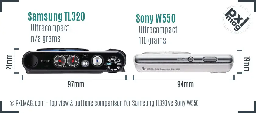 Samsung TL320 vs Sony W550 top view buttons comparison