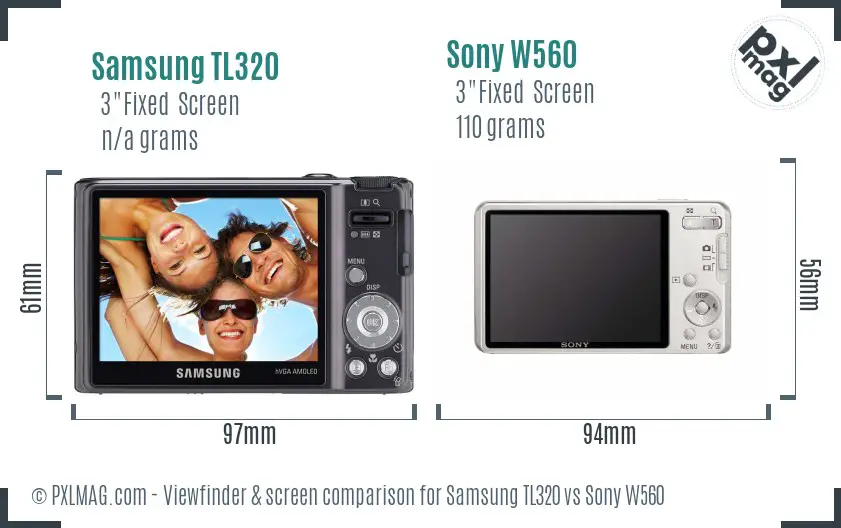 Samsung TL320 vs Sony W560 Screen and Viewfinder comparison