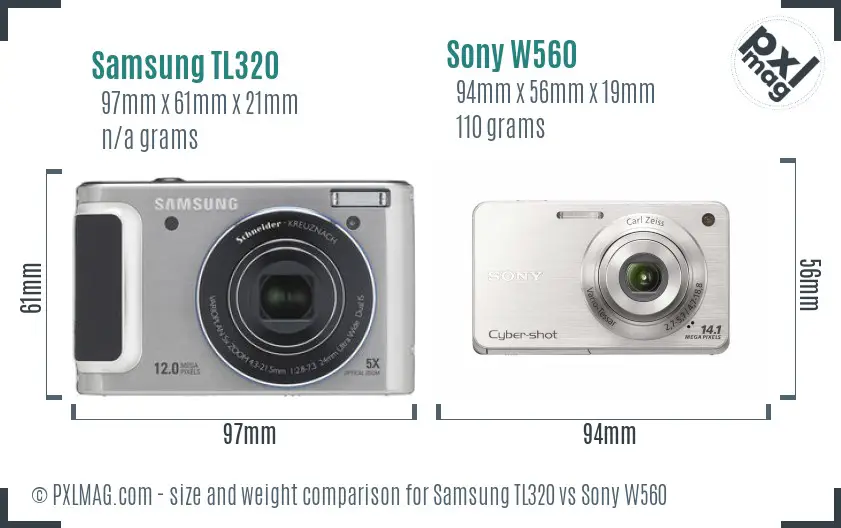 Samsung TL320 vs Sony W560 size comparison