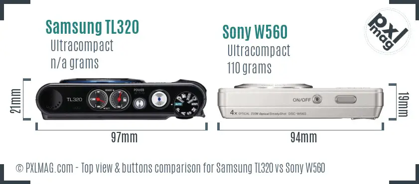 Samsung TL320 vs Sony W560 top view buttons comparison