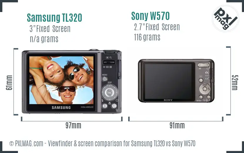 Samsung TL320 vs Sony W570 Screen and Viewfinder comparison