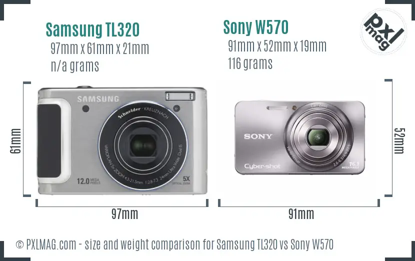 Samsung TL320 vs Sony W570 size comparison