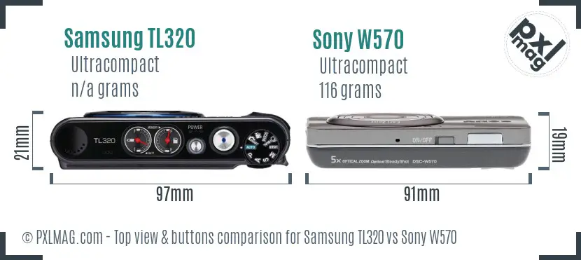 Samsung TL320 vs Sony W570 top view buttons comparison
