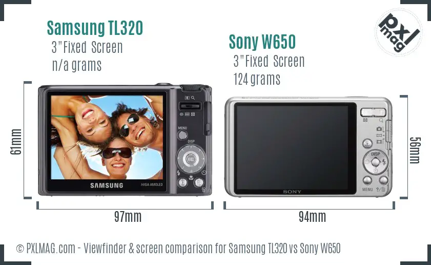 Samsung TL320 vs Sony W650 Screen and Viewfinder comparison