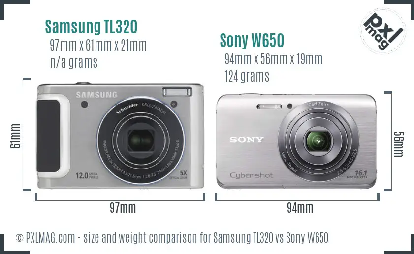 Samsung TL320 vs Sony W650 size comparison