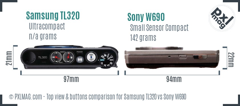 Samsung TL320 vs Sony W690 top view buttons comparison