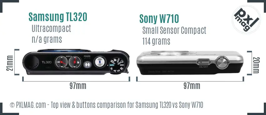 Samsung TL320 vs Sony W710 top view buttons comparison Samsung TL320 vs Sony W710 top view buttons comparison