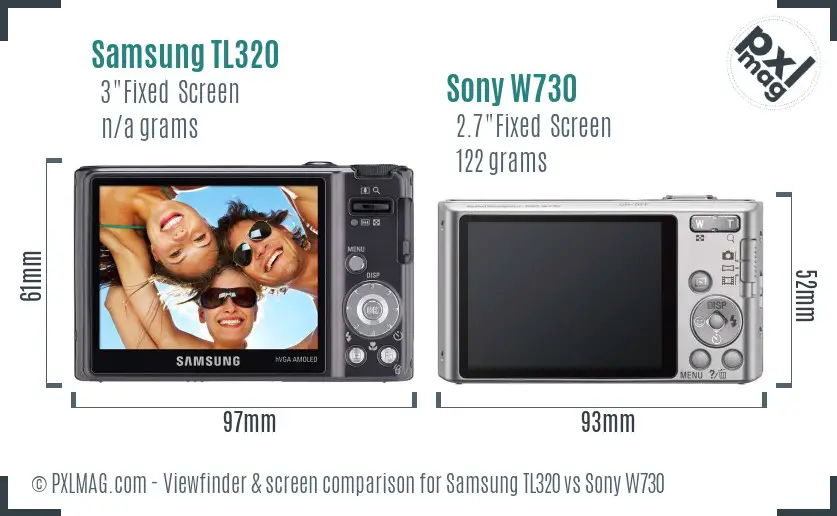 Samsung TL320 vs Sony W730 Screen and Viewfinder comparison
