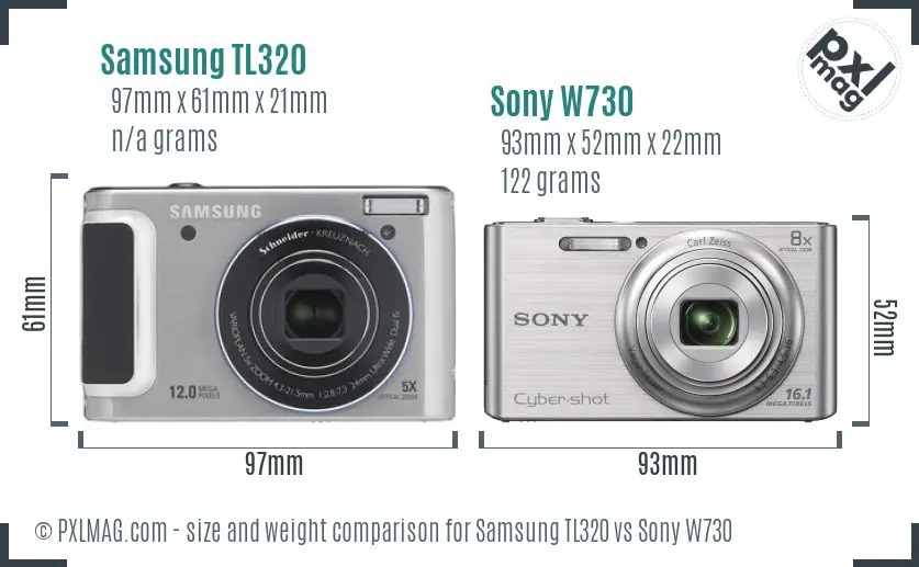 Samsung TL320 vs Sony W730 size comparison