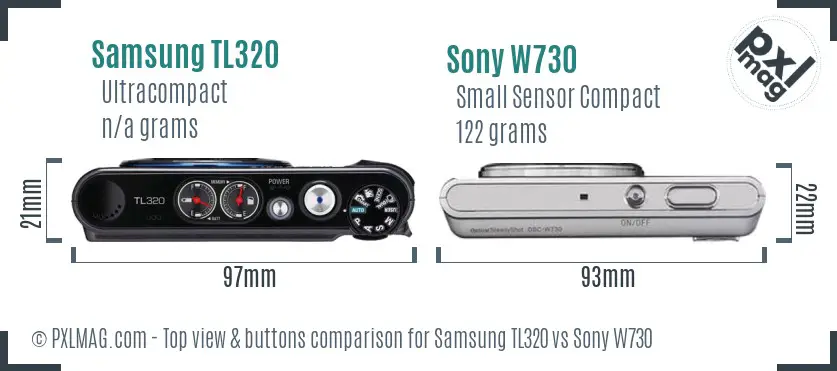 Samsung TL320 vs Sony W730 top view buttons comparison